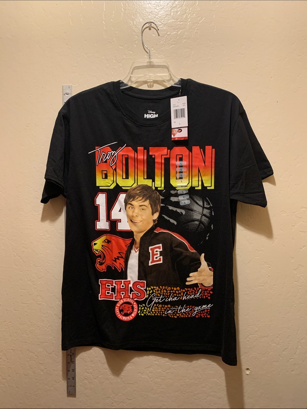 Disney Black Troy Bolton Graphic Tee with Red and Yellow Accents
